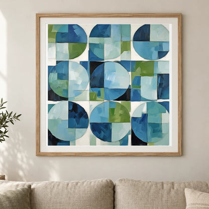 Geometric Rift Abstract Painting Geometric Shapes V shown in a styled interior