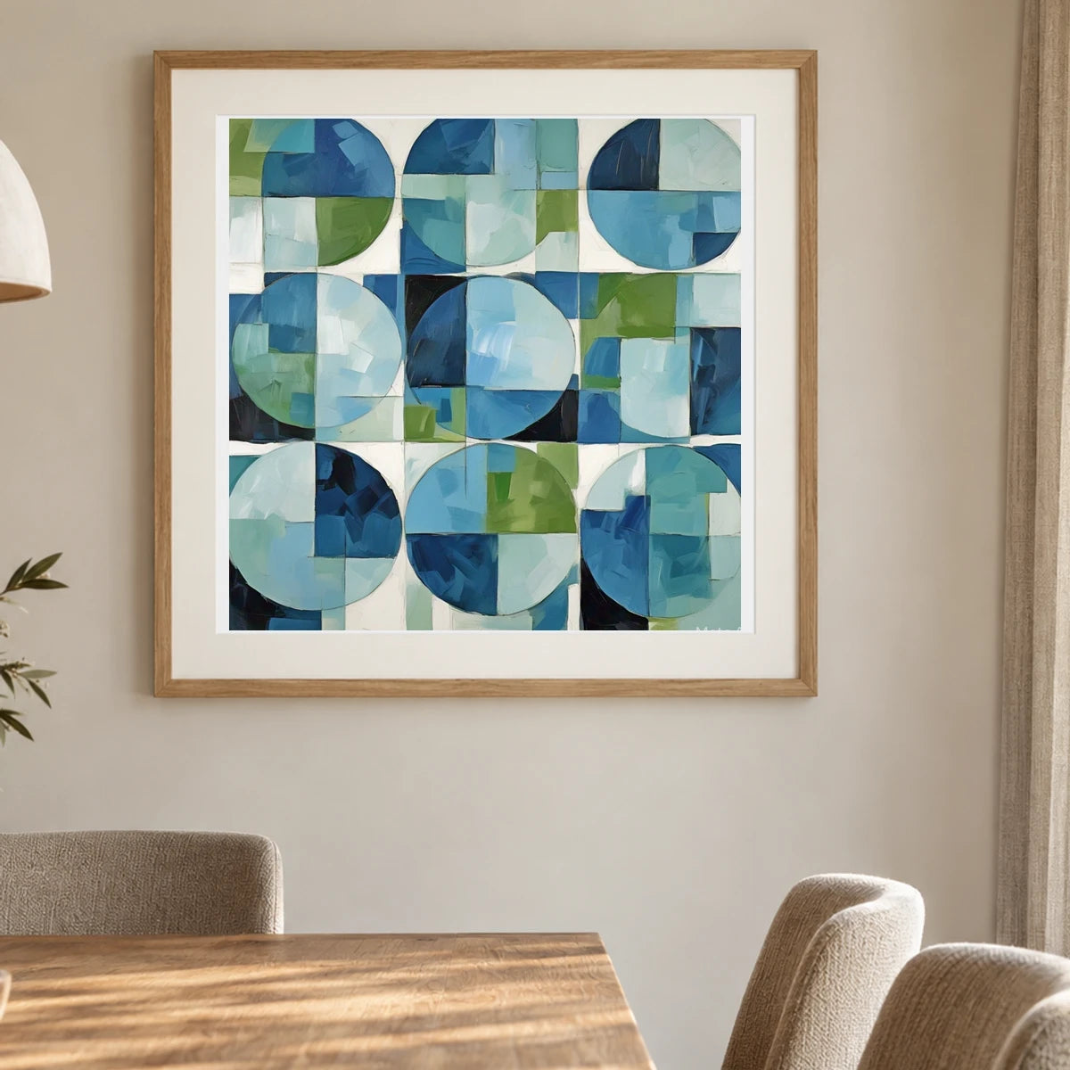 Geometric Rift Abstract Painting Geometric Shapes V shown in a styled interior