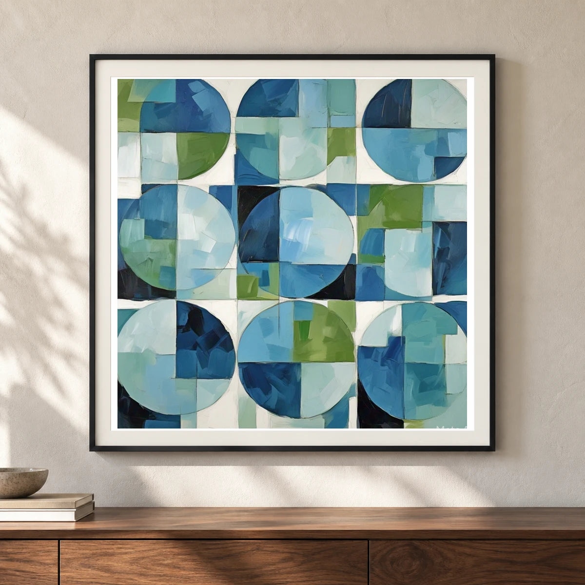 Geometric Rift Abstract Painting Geometric Shapes V shown in a styled interior