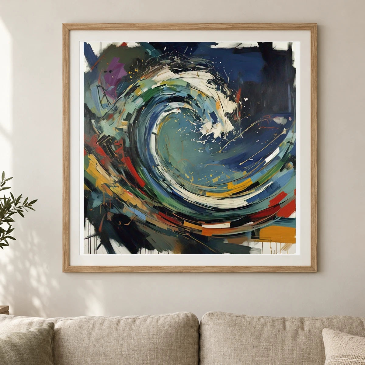 Luminescent Wave Abstract Expressionist Painting With Large shown in a styled interior