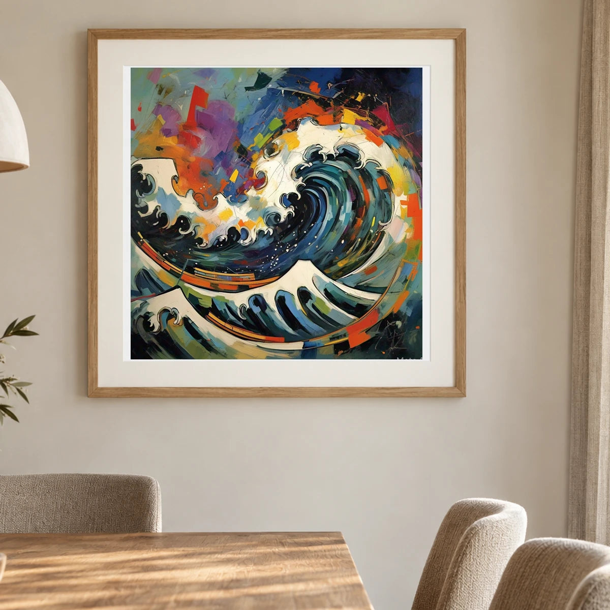 Luminescent Wave Abstract Expressionist Painting With Large II shown in a styled interior