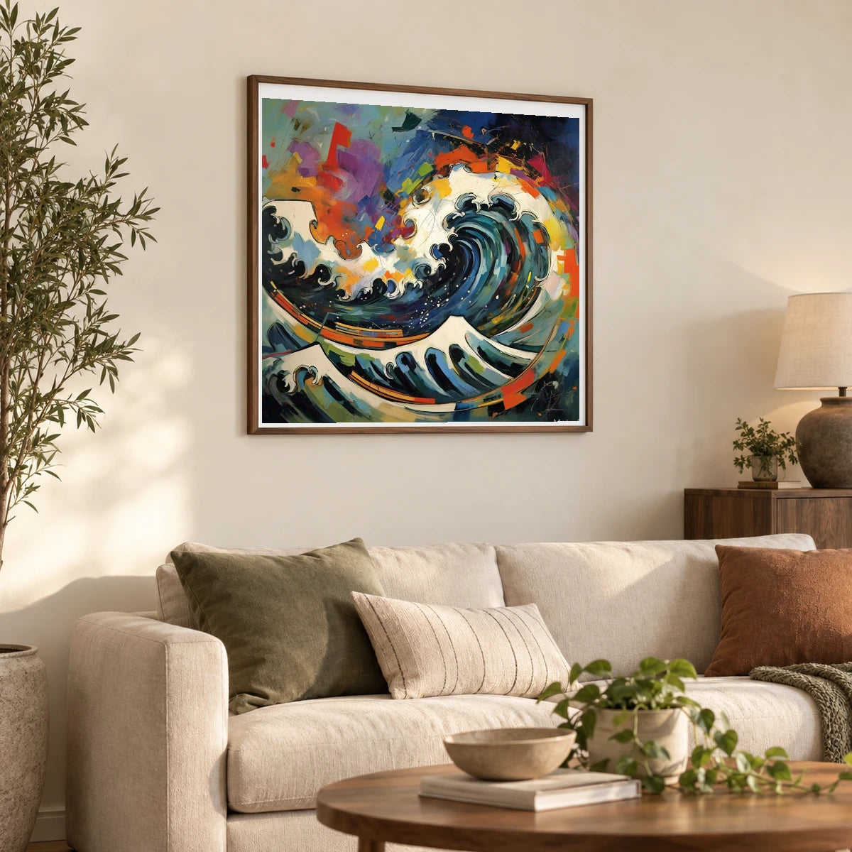 Luminescent Wave Abstract Expressionist Painting With Large II shown in a styled interior