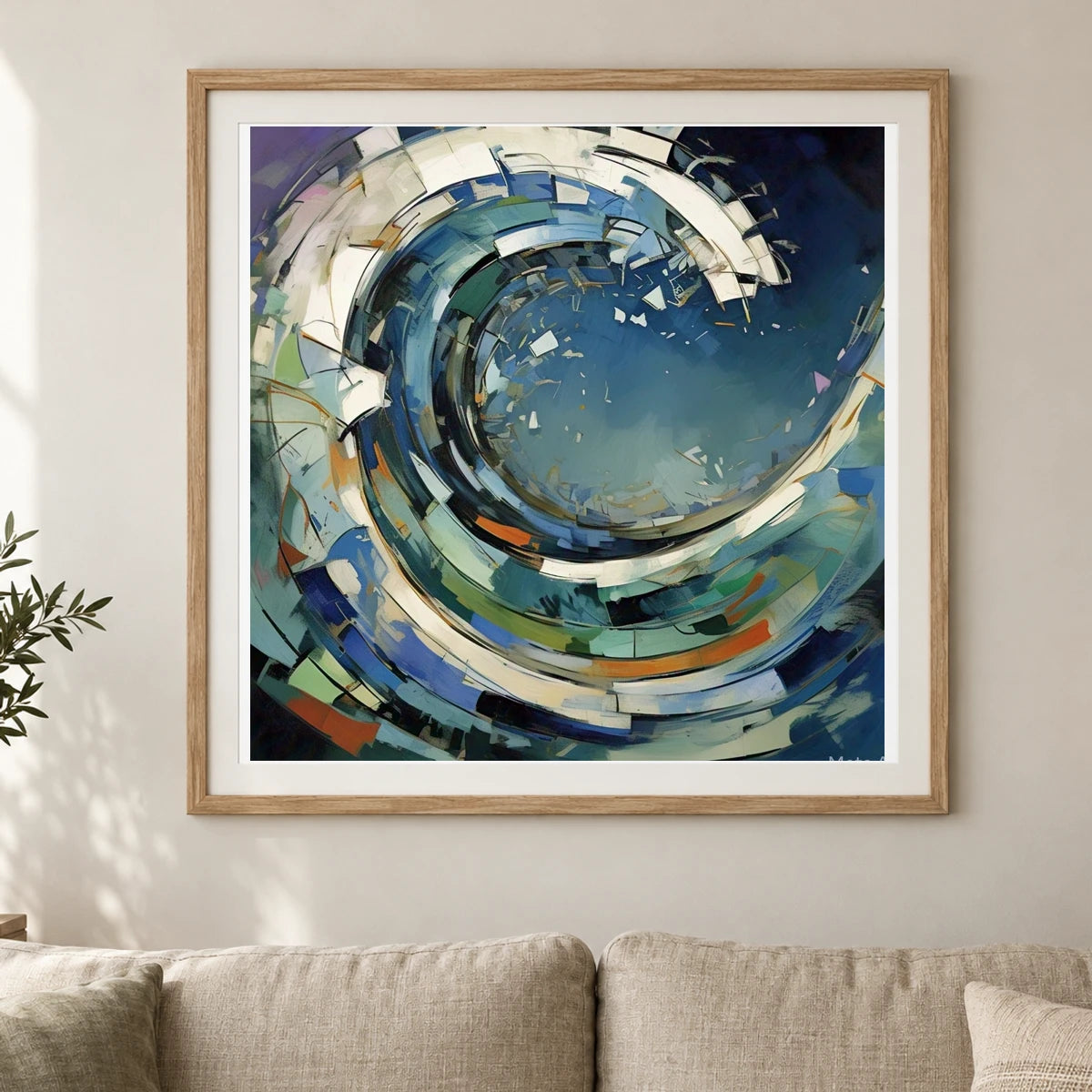 Luminescent Wave Abstract Expressionist Painting With Large III shown in a styled interior