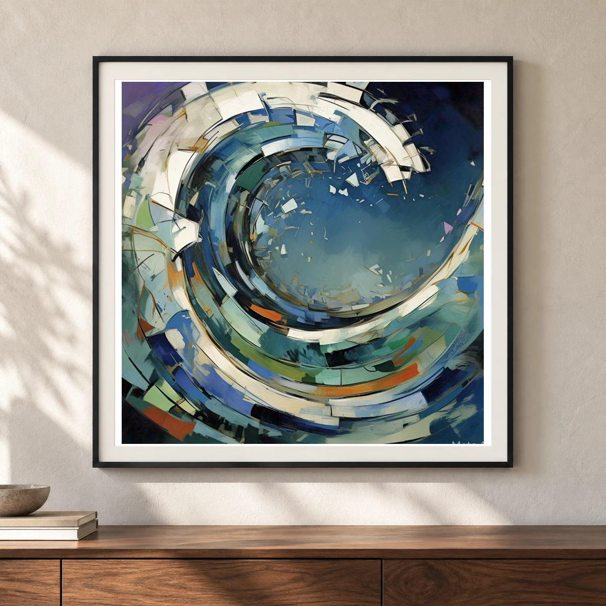Luminescent Wave Abstract Expressionist Painting With Large III shown in a styled interior