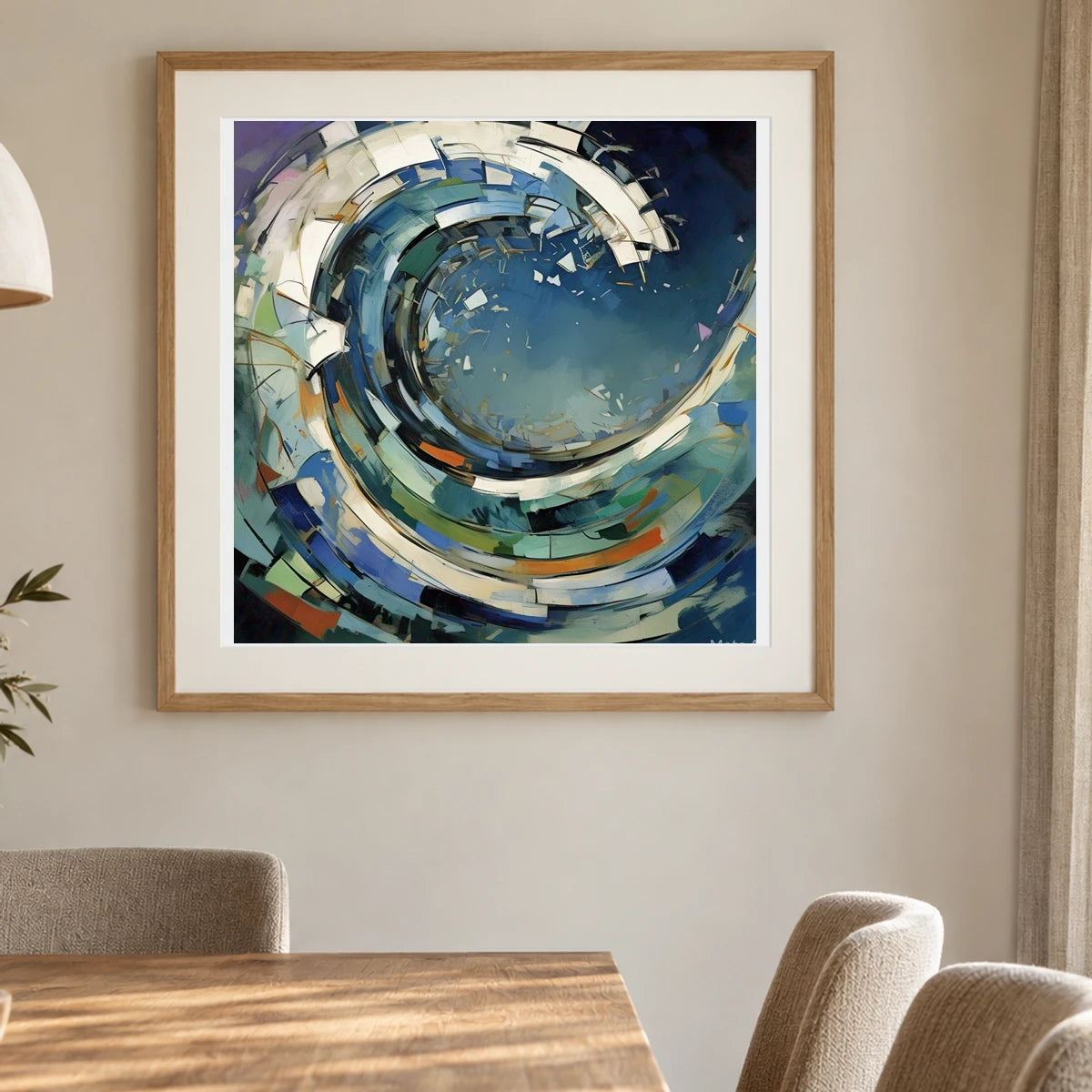 Luminescent Wave Abstract Expressionist Painting With Large III shown in a styled interior