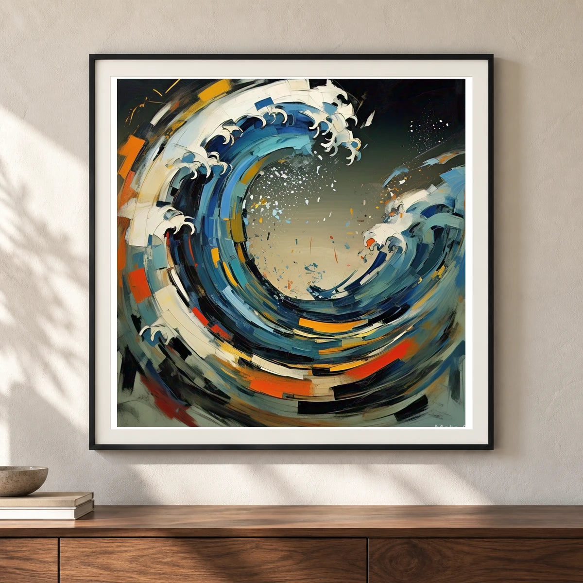 Luminescent Wave Abstract Expressionist Painting With Large IV shown in a styled interior
