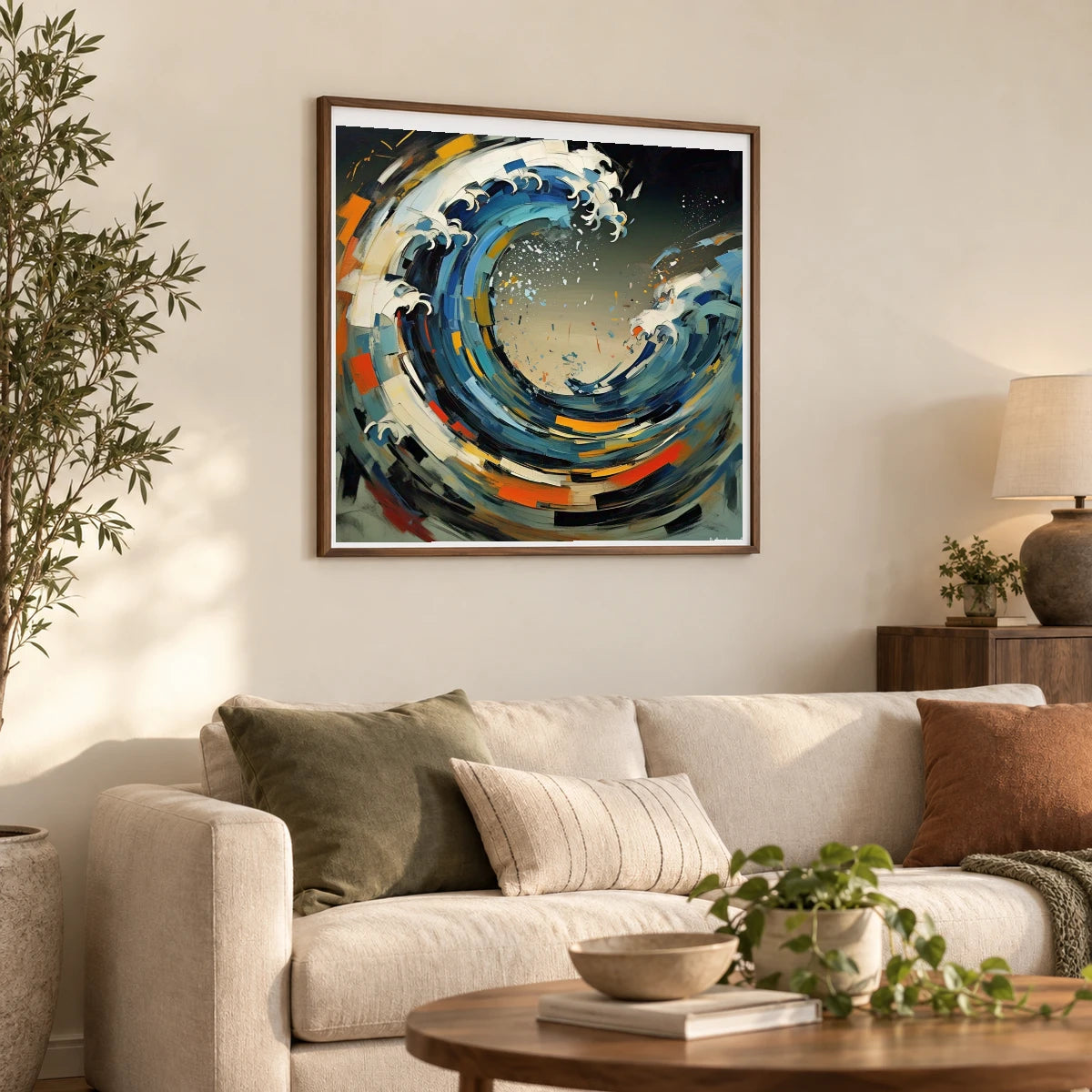 Luminescent Wave Abstract Expressionist Painting With Large IV shown in a styled interior