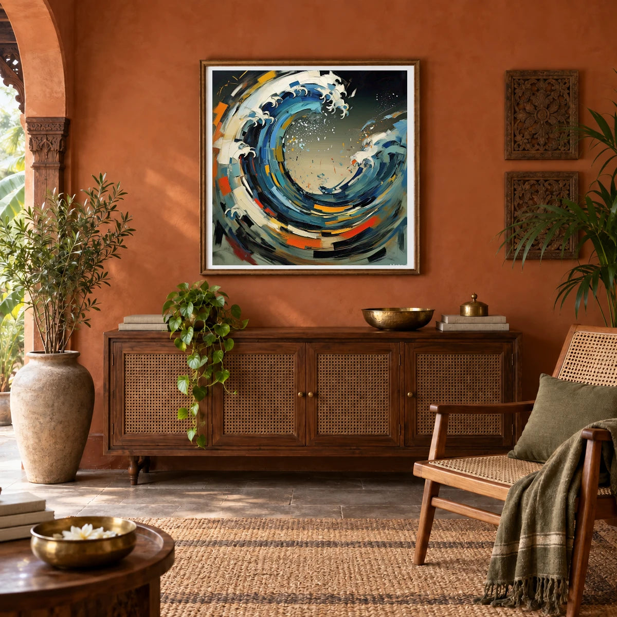 Luminescent Wave Abstract Expressionist Painting With Large IV abstract art print by SaamCrafts