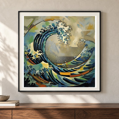 Luminescent Wave Abstract Expressionist Painting With Large V shown in a styled interior