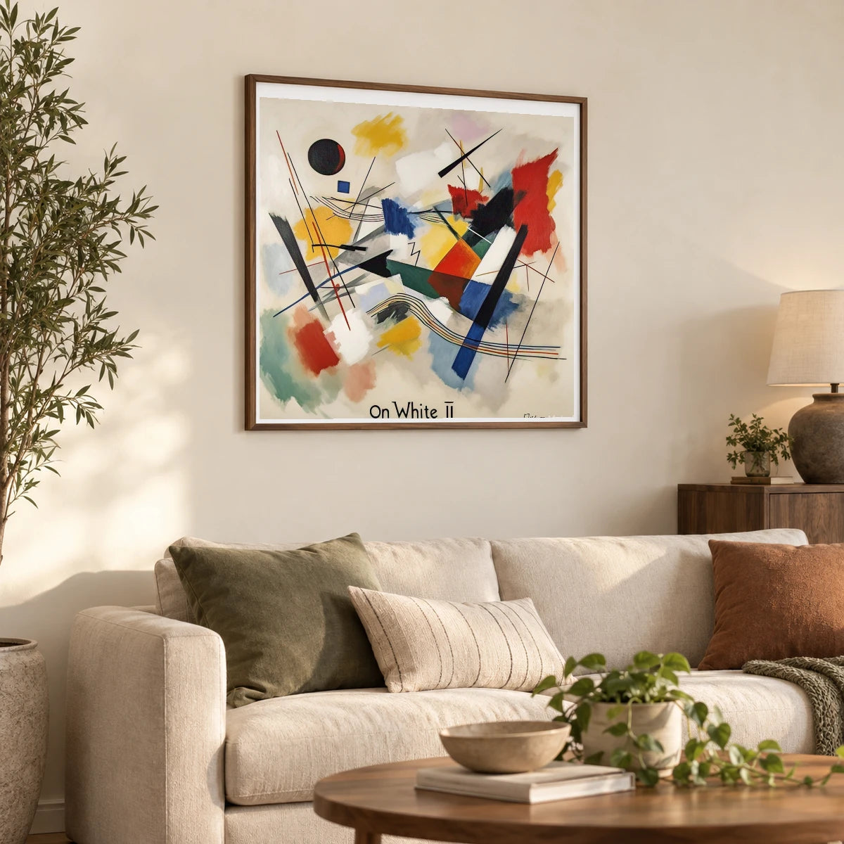 On White Ii By Wassily Kandinsky V shown in a styled interior
