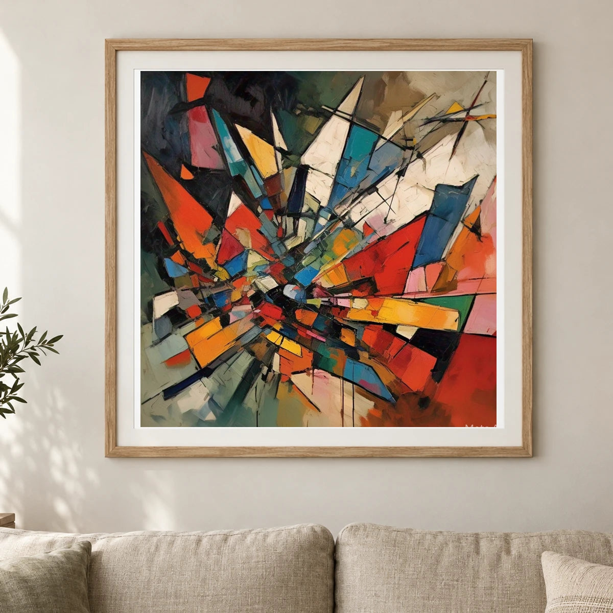 Shattered Prism Abstract Expressionist Painting With Large II shown in a styled interior