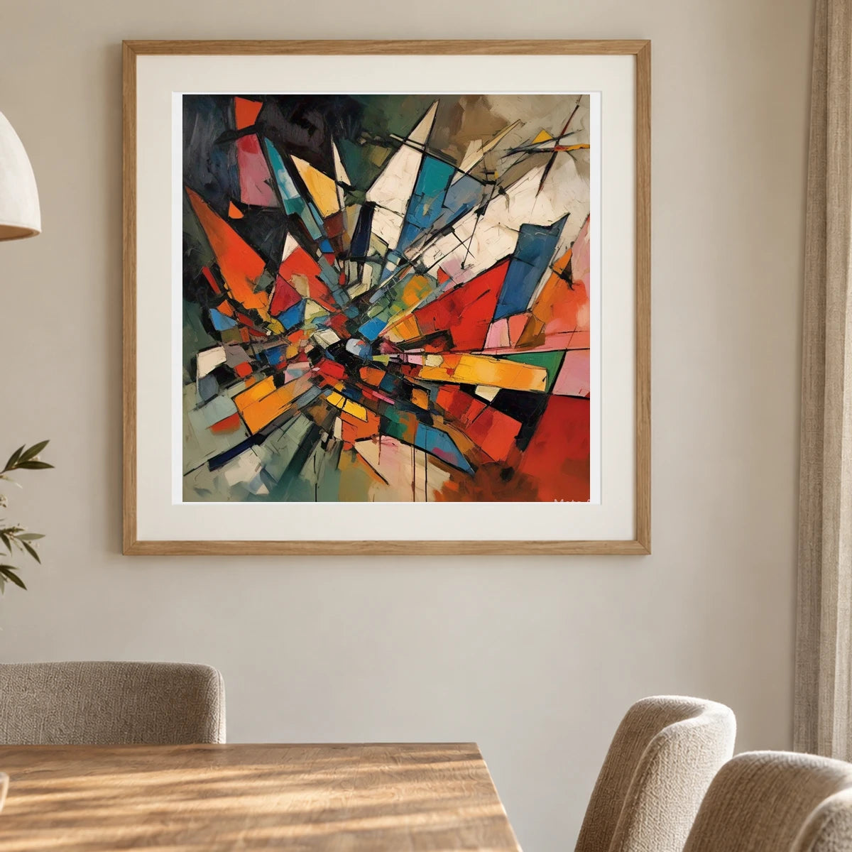 Shattered Prism Abstract Expressionist Painting With Large II shown in a styled interior