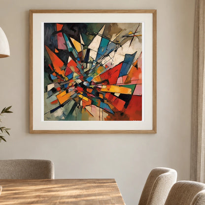 Shattered Prism Abstract Expressionist Painting With Large II shown in a styled interior