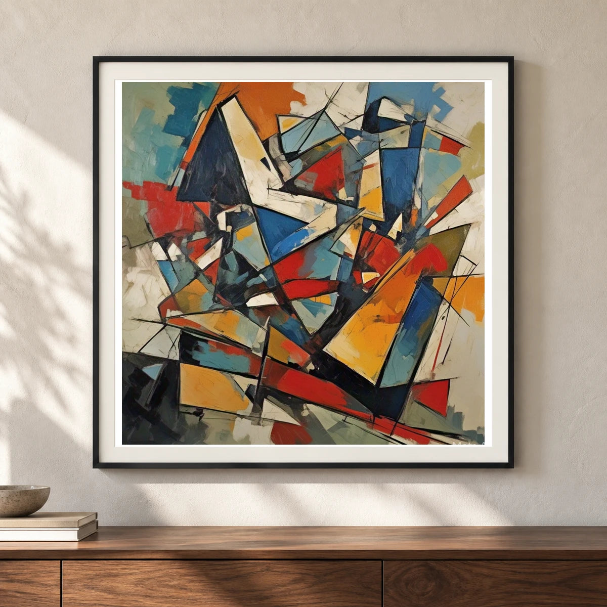 Shattered Prism Abstract Expressionist Painting With Large III shown in a styled interior