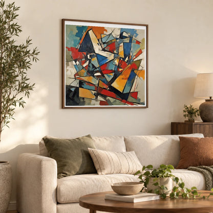 Shattered Prism Abstract Expressionist Painting With Large III shown in a styled interior
