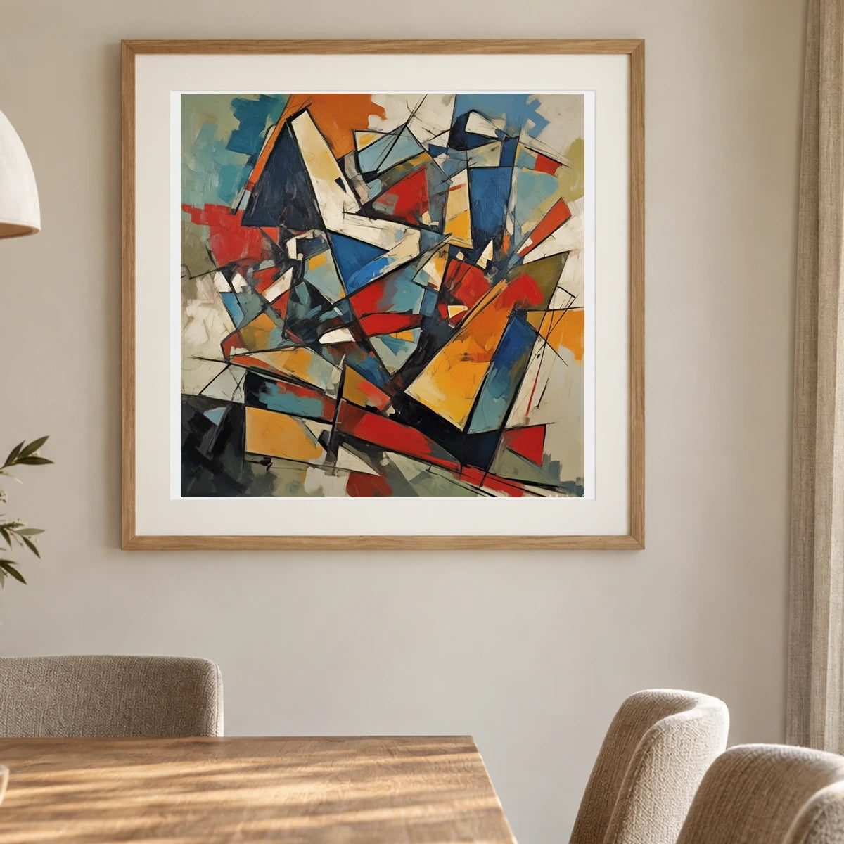 Shattered Prism Abstract Expressionist Painting With Large III shown in a styled interior