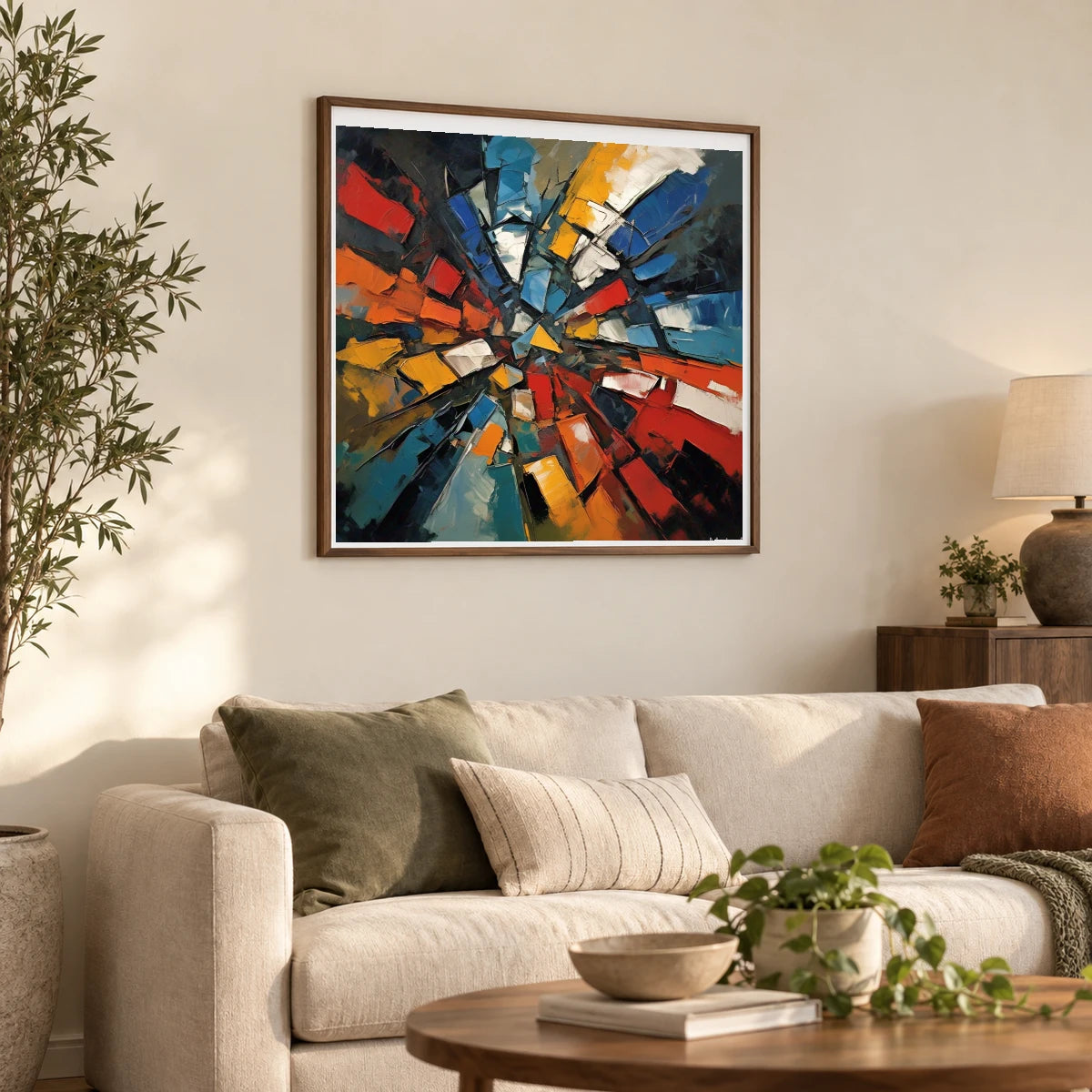 Shattered Prism Abstract Expressionist Painting With Large IV shown in a styled interior