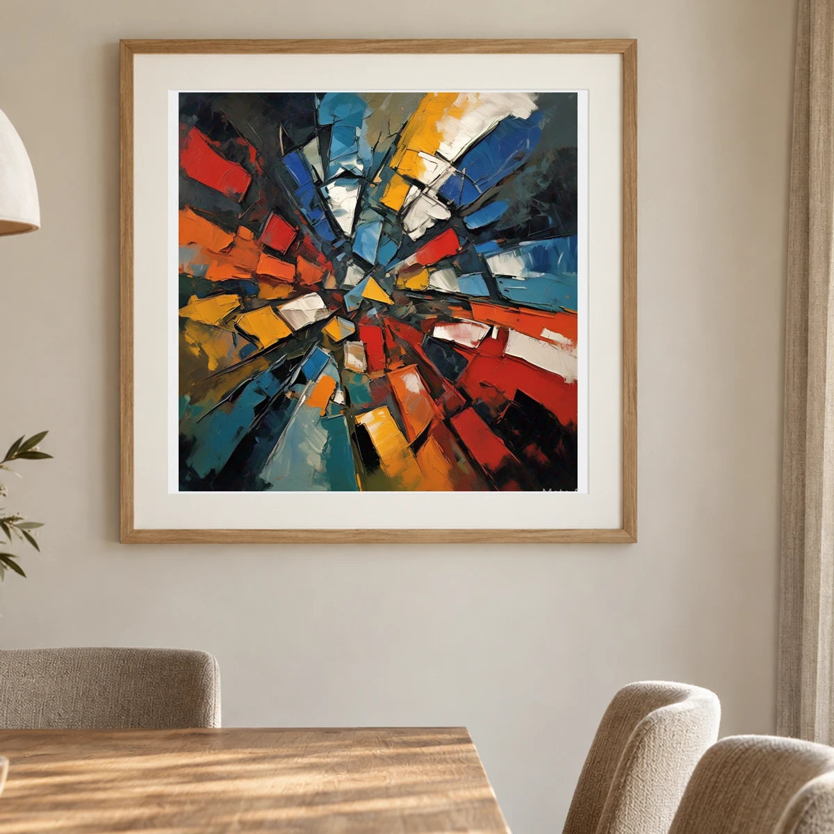 Shattered Prism Abstract Expressionist Painting With Large IV shown in a styled interior