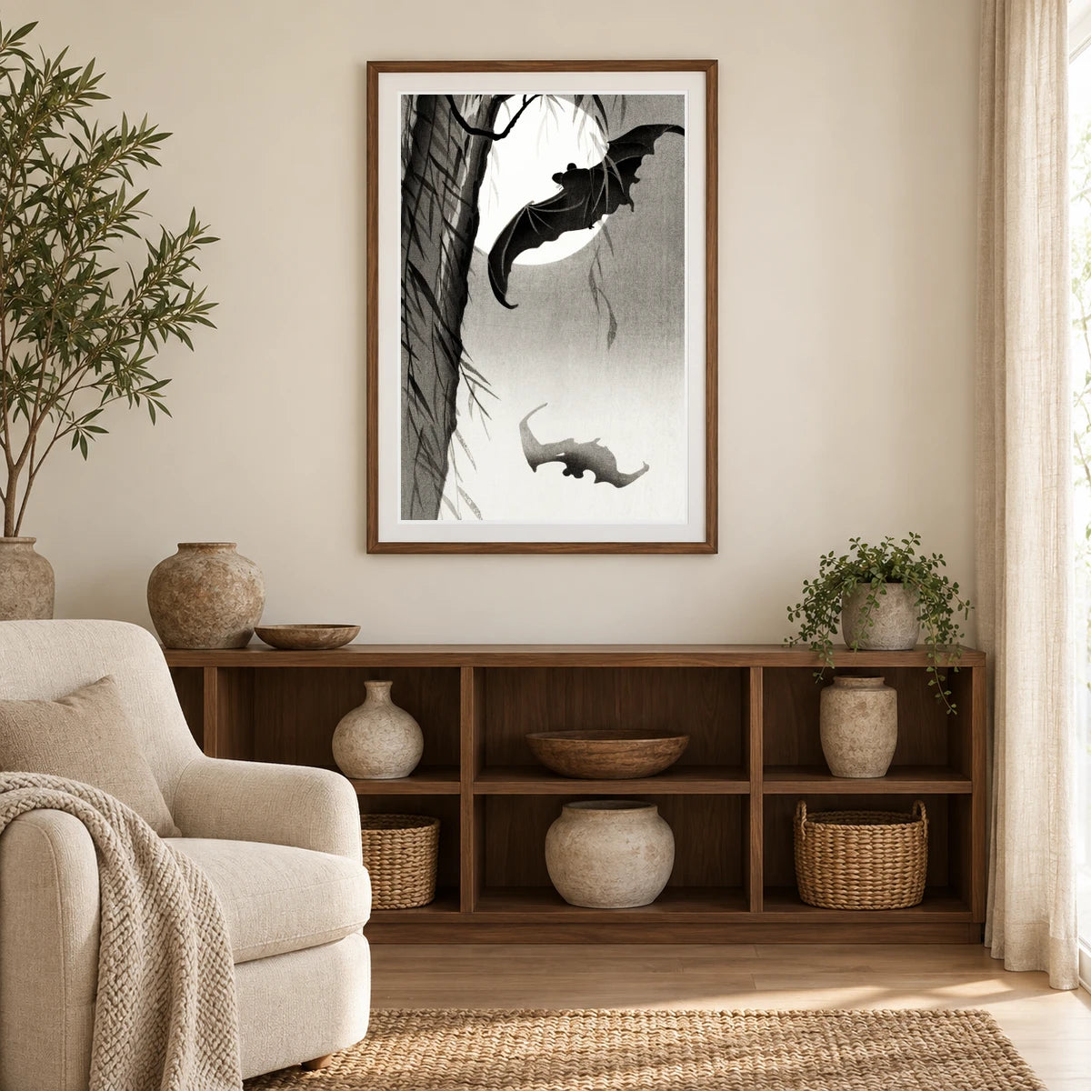 Bats Under The Full Moon (1900 1936) By Ohara Koson — Japanese Ukiyo-e japanese ukiyo-e print by SaamCrafts