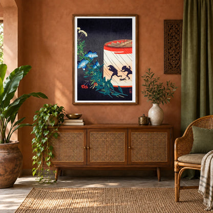 Bellflower And Lantern By Hiroaki Takahashi — Japanese Ukiyo-e shown in a styled interior