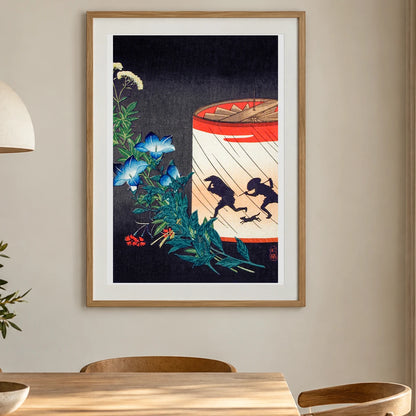 Bellflower And Lantern By Hiroaki Takahashi — Japanese Ukiyo-e shown in a styled interior