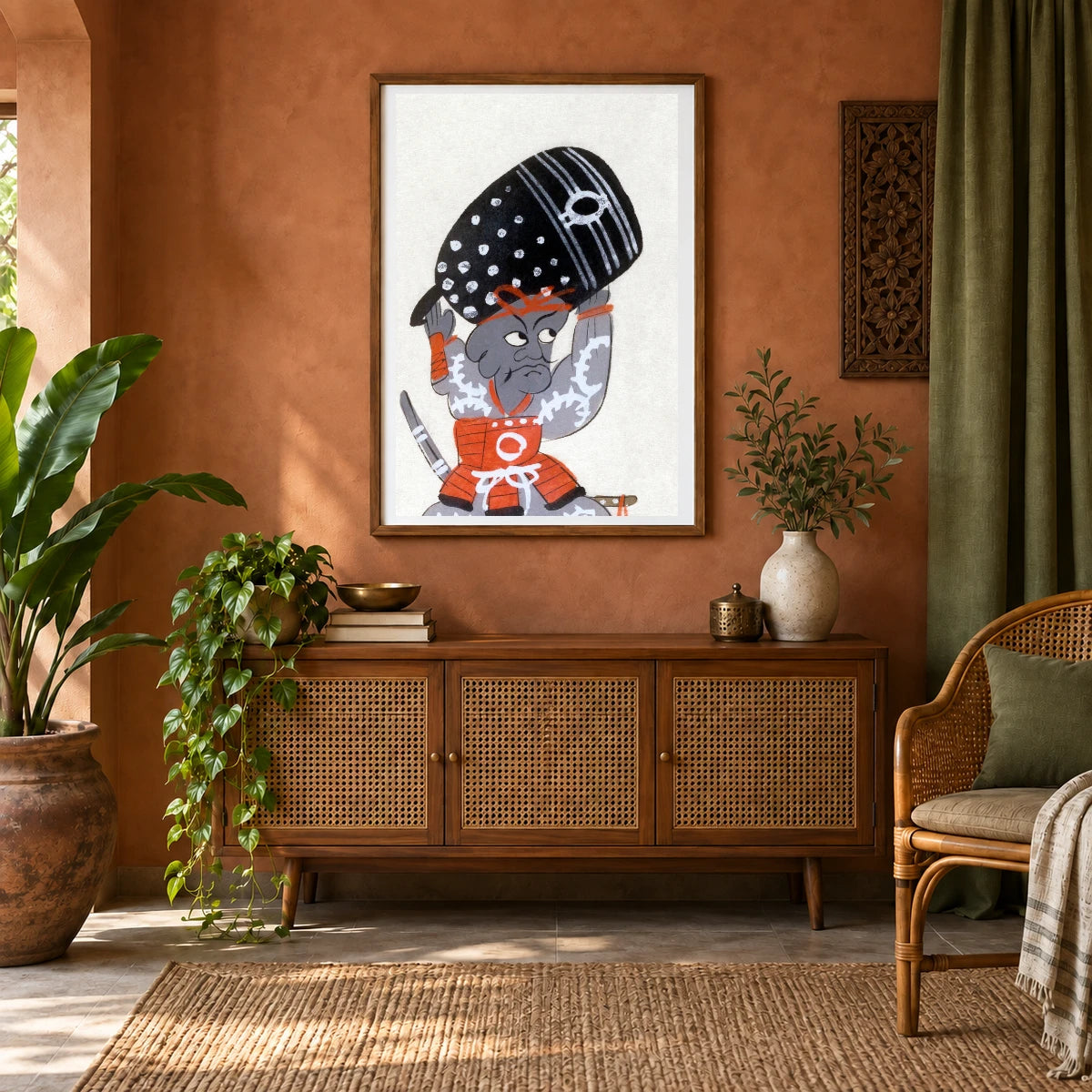 Benkei With Temple Bell (19th Century) — Japanese Ukiyo-e shown in a styled interior