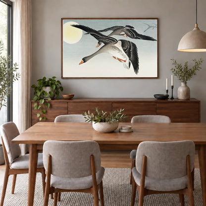 Birds At Full Moon (1900 1936) By Ohara Koson — Japanese Ukiyo-e shown in a styled interior