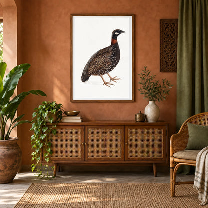 Black Partridge Bird (1800) Vintage Japanese Painting — Japanese Ukiyo-e shown in a styled interior