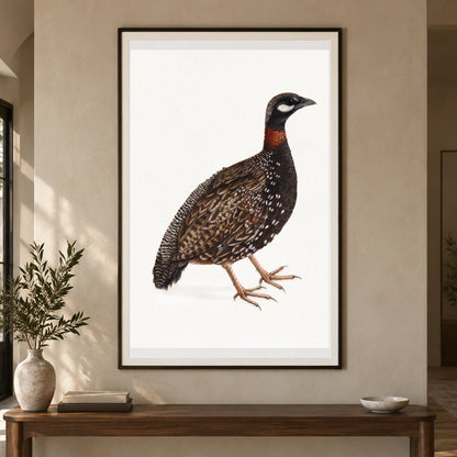 Black Partridge Bird (1800) Vintage Japanese Painting — Japanese Ukiyo-e shown in a styled interior