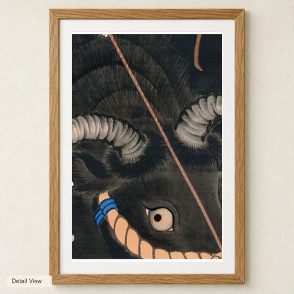 Boy On A Bull (19th Century) Painting By Ueda Kochu — Japanese Ukiyo-e artwork detail view