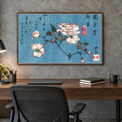 Cherry Blossoms (1797–1858) Woodblock Print By Utagawa Hiroshige — Japanese Ukiyo-e shown in a styled interior