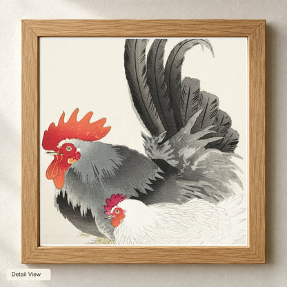 Chicken And Cock (1900 1936) By Ohara Koson — Japanese Ukiyo-e artwork detail view