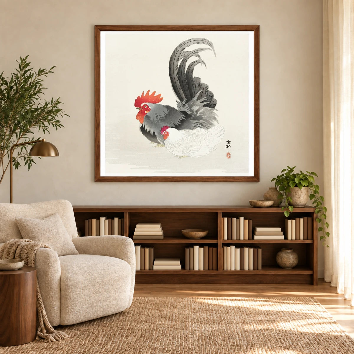 Chicken And Cock (1900 1936) By Ohara Koson — Japanese Ukiyo-e japanese ukiyo-e print by SaamCrafts