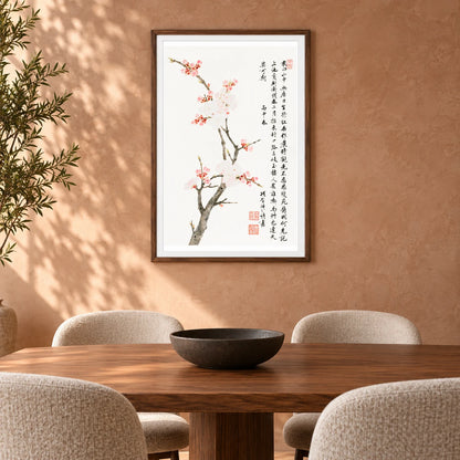 Chinese Cherry Blossom (1656) Vintage Painting By Xiang Shengmo — Japanese Ukiyo-e shown in a styled interior