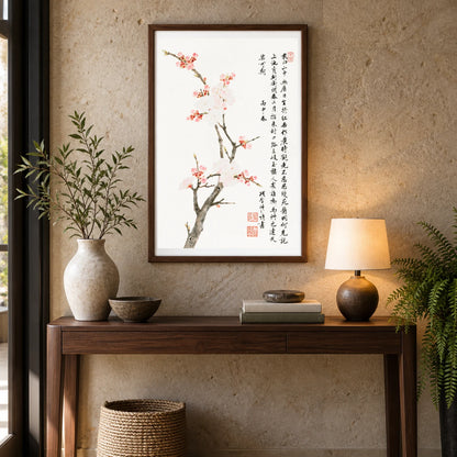 Chinese Cherry Blossom (1656) Vintage Painting By Xiang Shengmo — Japanese Ukiyo-e shown in a styled interior