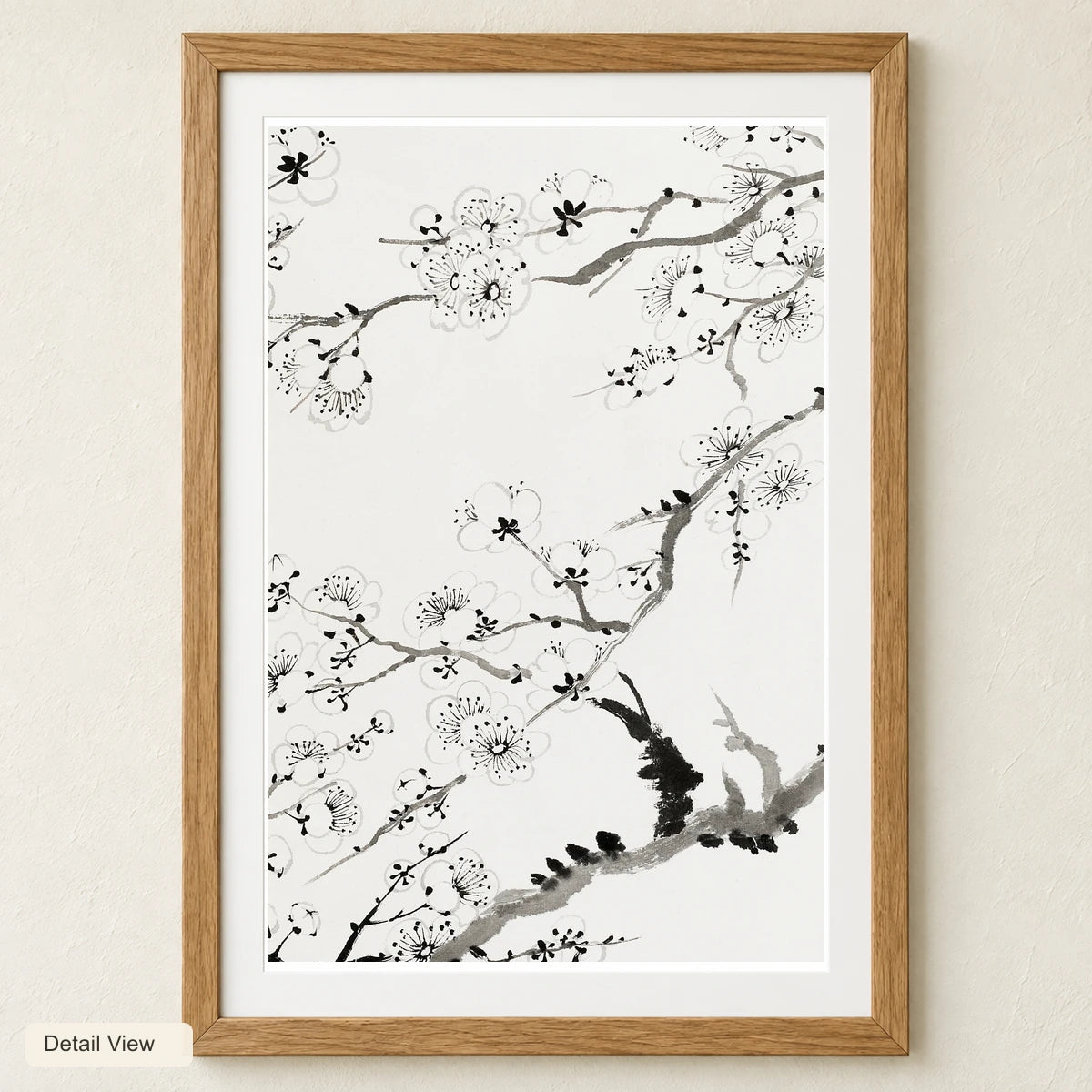 Chinese Cherry Blossom (1838) Vintage Painting By Rushan — Japanese Ukiyo-e artwork detail view