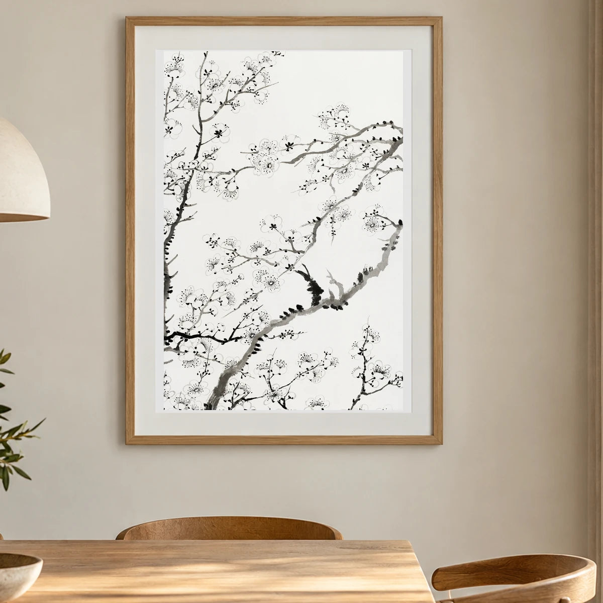 Chinese Cherry Blossom (1838) Vintage Painting By Rushan — Japanese Ukiyo-e shown in a styled interior