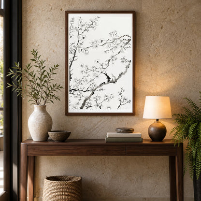 Chinese Cherry Blossom (1838) Vintage Painting By Rushan — Japanese Ukiyo-e shown in a styled interior