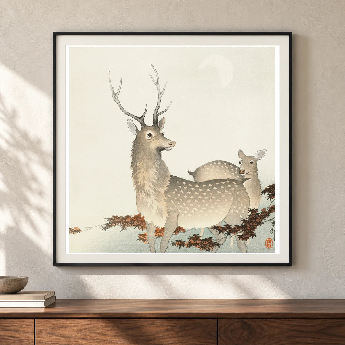 Couple Of Deers (1900 1930) By Ohara Koson — Japanese Ukiyo-e shown in a styled interior
