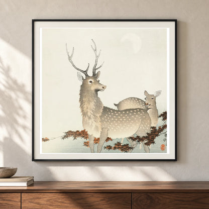 Couple Of Deers (1900 1930) By Ohara Koson — Japanese Ukiyo-e shown in a styled interior