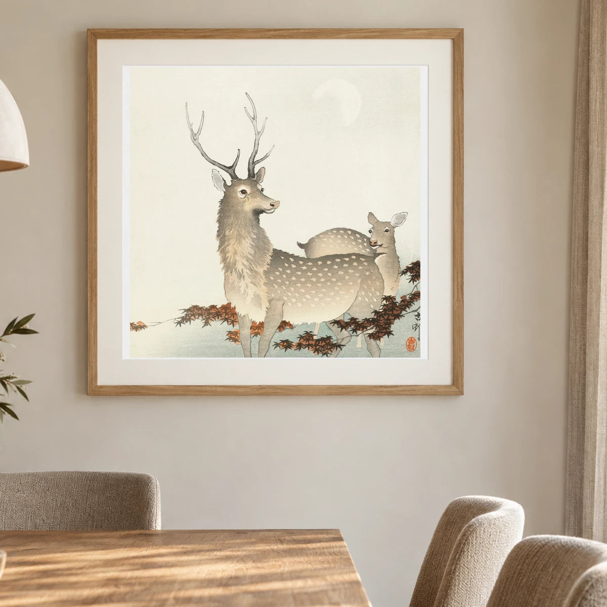 Couple Of Deers (1900 1930) By Ohara Koson — Japanese Ukiyo-e shown in a styled interior