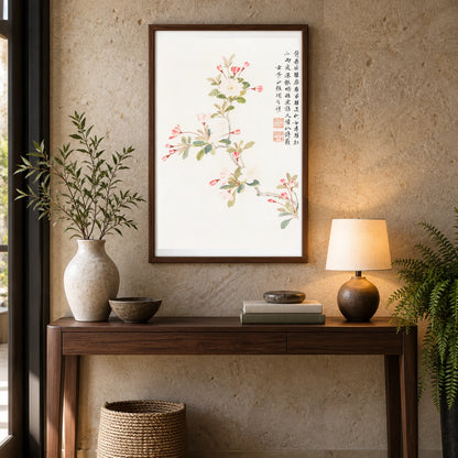 Crab Apple Blossom (1656) Vintage Chinese Painting By Xiang Shengmo — Japanese Ukiyo-e shown in a styled interior