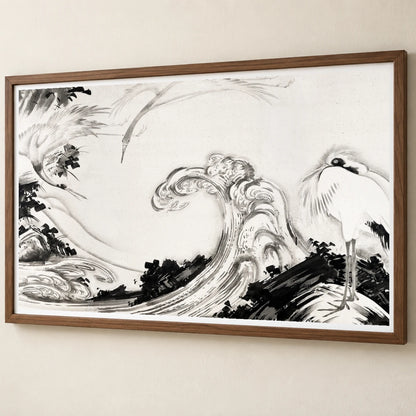 Cranes And Waves (1760s) Vintage Japanese Painting By Soga Shōhaku — Japanese Ukiyo-e japanese ukiyo-e print by SaamCrafts