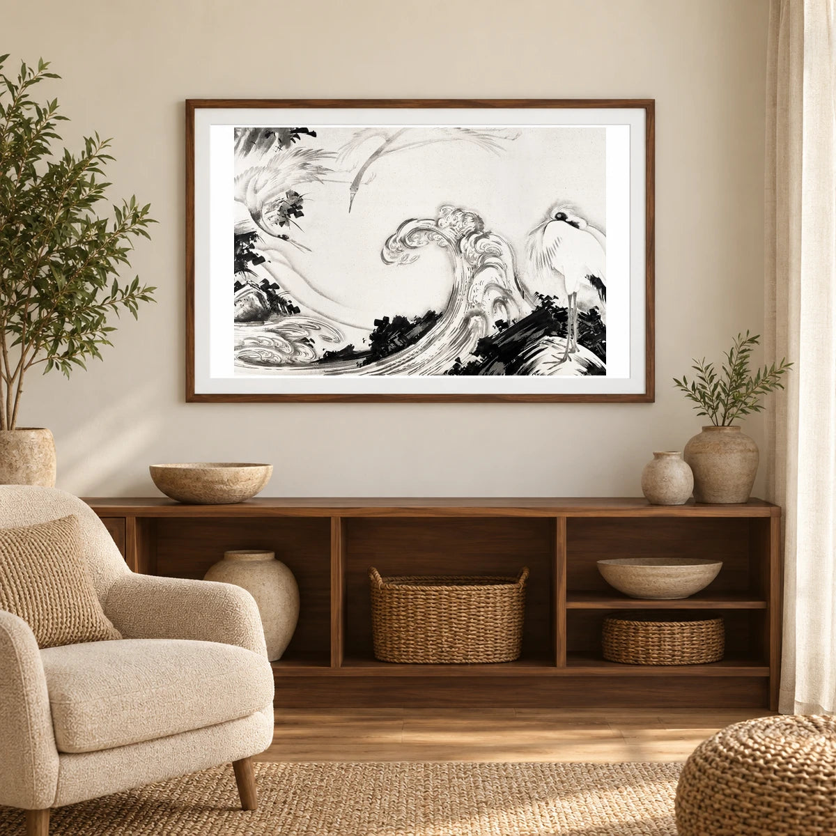 Cranes And Waves (1760s) Vintage Japanese Painting By Soga Shōhaku — Japanese Ukiyo-e japanese ukiyo-e print by SaamCrafts