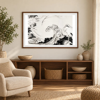 Cranes And Waves (1760s) Vintage Japanese Painting By Soga Shōhaku — Japanese Ukiyo-e japanese ukiyo-e print by SaamCrafts