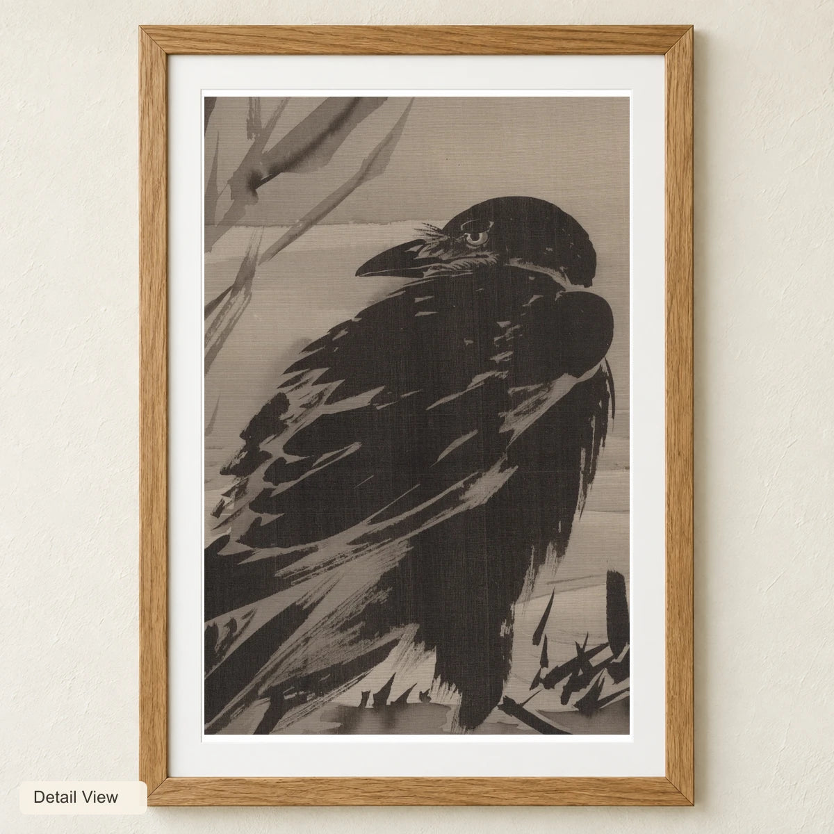 Crow And Reeds By A Stream By Kawanabe Kyosai — Japanese Ukiyo-e artwork detail view