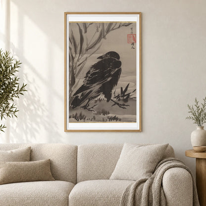 Crow And Reeds By A Stream By Kawanabe Kyosai — Japanese Ukiyo-e shown in a styled interior