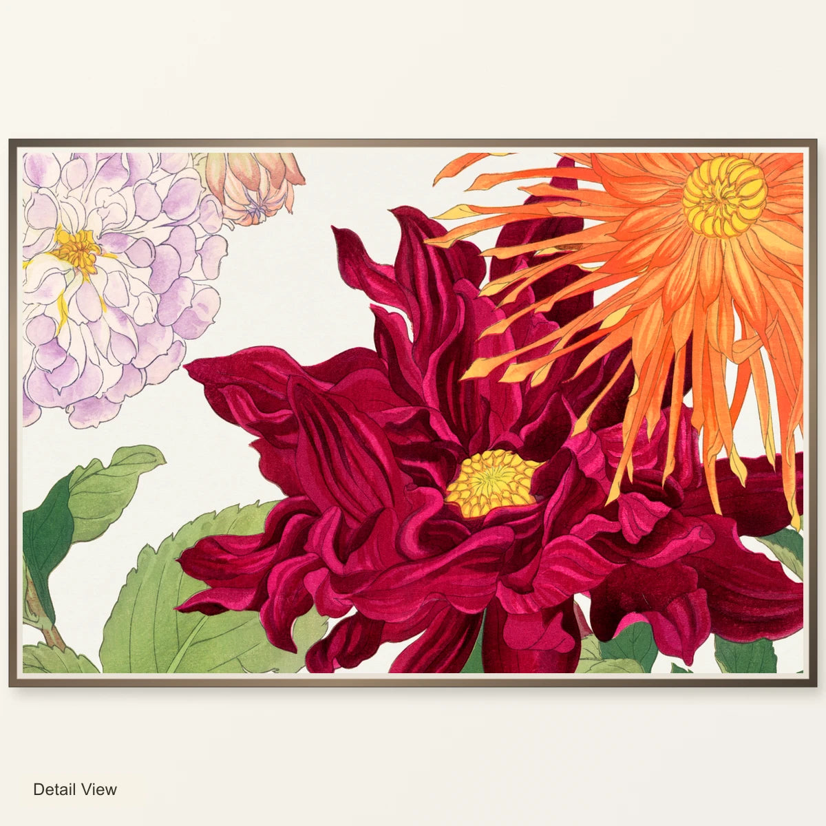 Dahlia Flower Woodblock Painting. By Tanigami Kônan. — Japanese Ukiyo-e artwork detail view