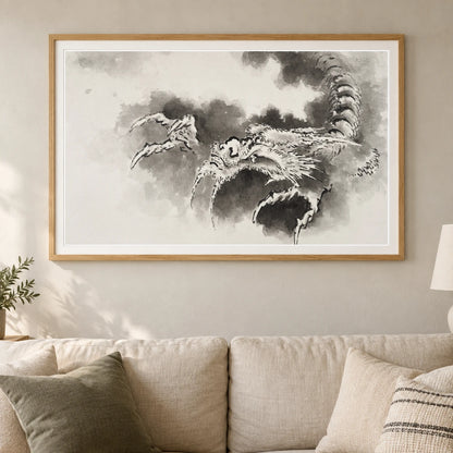 Dragon Emerging From Clouds (1760 1849) Mythical Creature Illustration By Katsushika Hokusai — Japanese Ukiyo-e shown in a styled interior