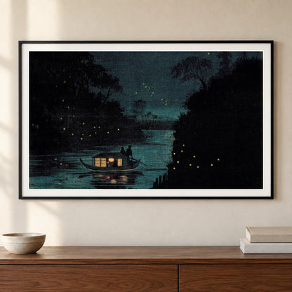 Fireflies At Ochanomizu By Kobayashi Kiyochika — Japanese Ukiyo-e shown in a styled interior